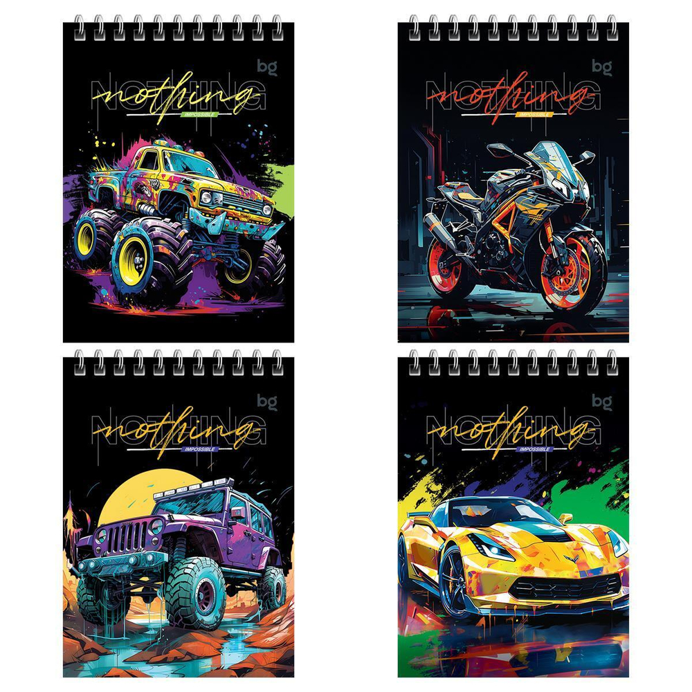 Блокнот А6 60л. клетка, на гребне "Bright cars" (BG)