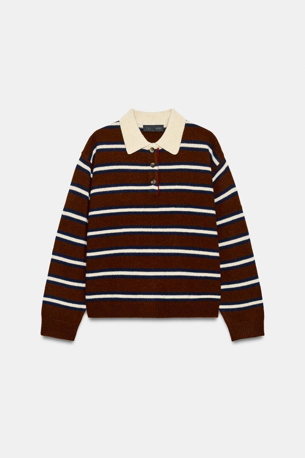 ZARA СВИТЕР В ПОЛОСКУ, КОРИЧНЕВЫЙ/ЭКРЮ