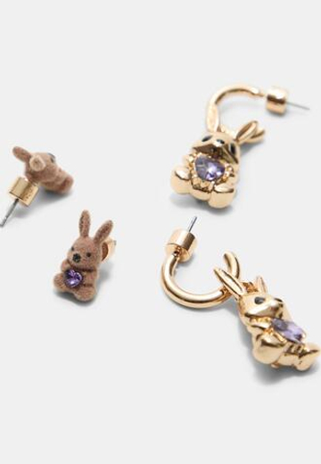 STRADIVARIUS Набор из 2 пар сережек-кроликов, золотой