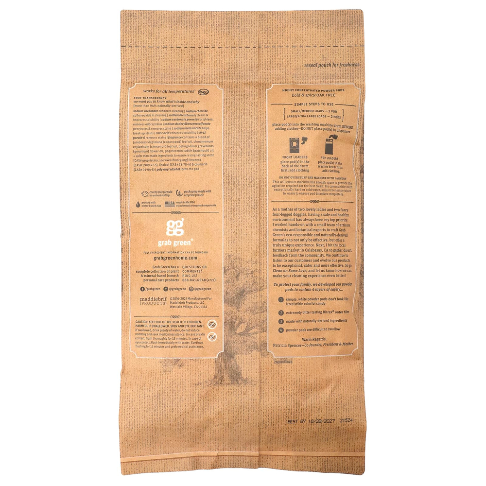 Grab Green, Stoneworks®, капсулы для стирки, дуб, 50 загрузок, 750 г (1,65 фунта)