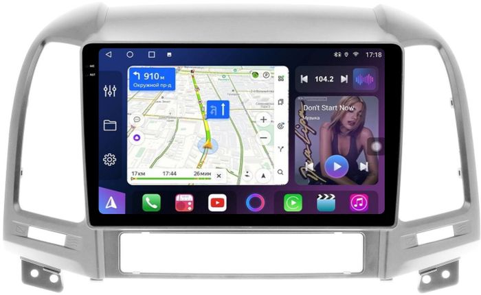 Магнитола для Hyundai Santa Fe 2 CM 2006-2012 (рамка серебро) - FarCar BM008M-2K монитор 9.5" 2K QLED на Android 14, Быстрая, CarPlay, 4G SIM-слот