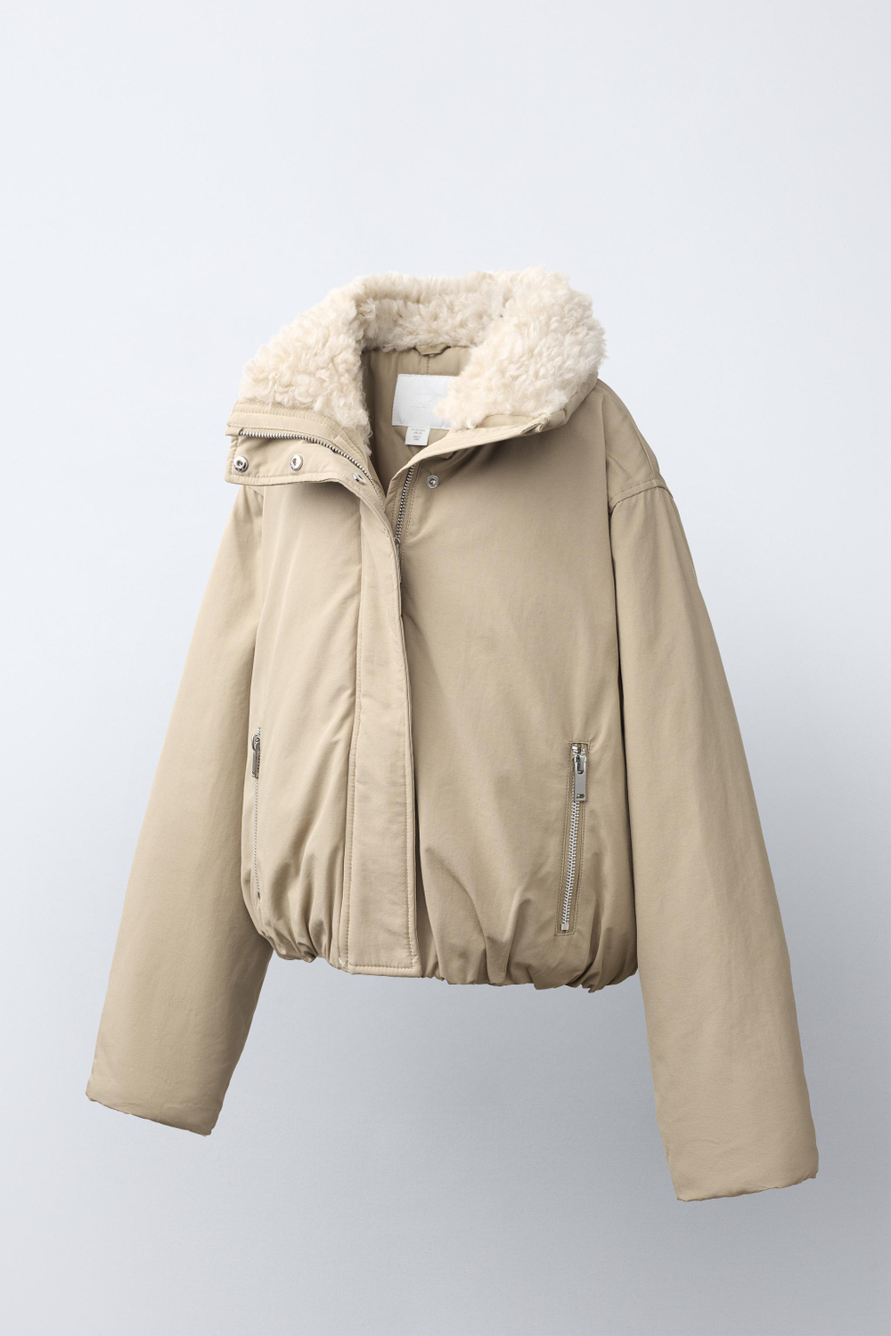 ZARA КУРТКА ИЗ ИСКУССТВЕННОГО МЕХА, ЦВЕТ СЛОНОВОЙ КОСТИ