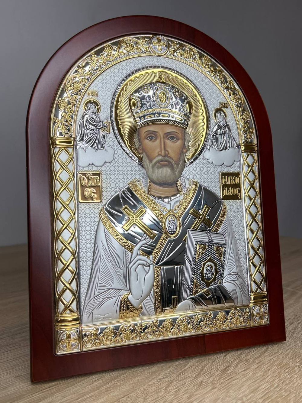 Николай Чудотворец, икона арочная, красное дерево, 86х112