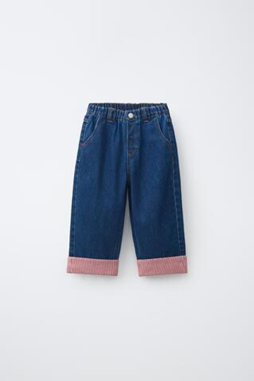 ZARA ДЖИНСЫ-КЮЛОТЫ С ОТВОРОТАМИ, ИНДИГО