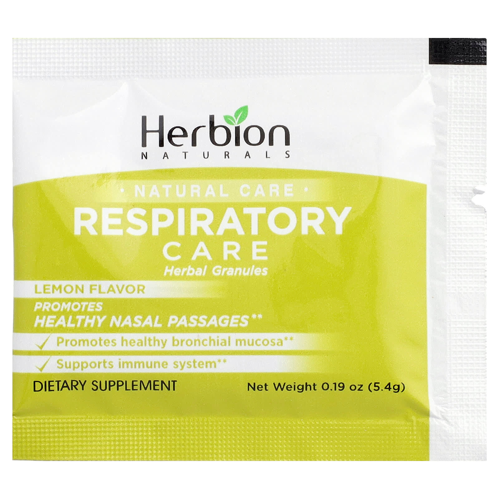 Herbion Naturals, здоровье дыхательной системы, травяные гранулы, натуральный лимонный вкус, 10 пакетиков по 5,4 г (0,19 унции)