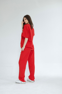 Красный костюм Oversize детали кроя и карманов