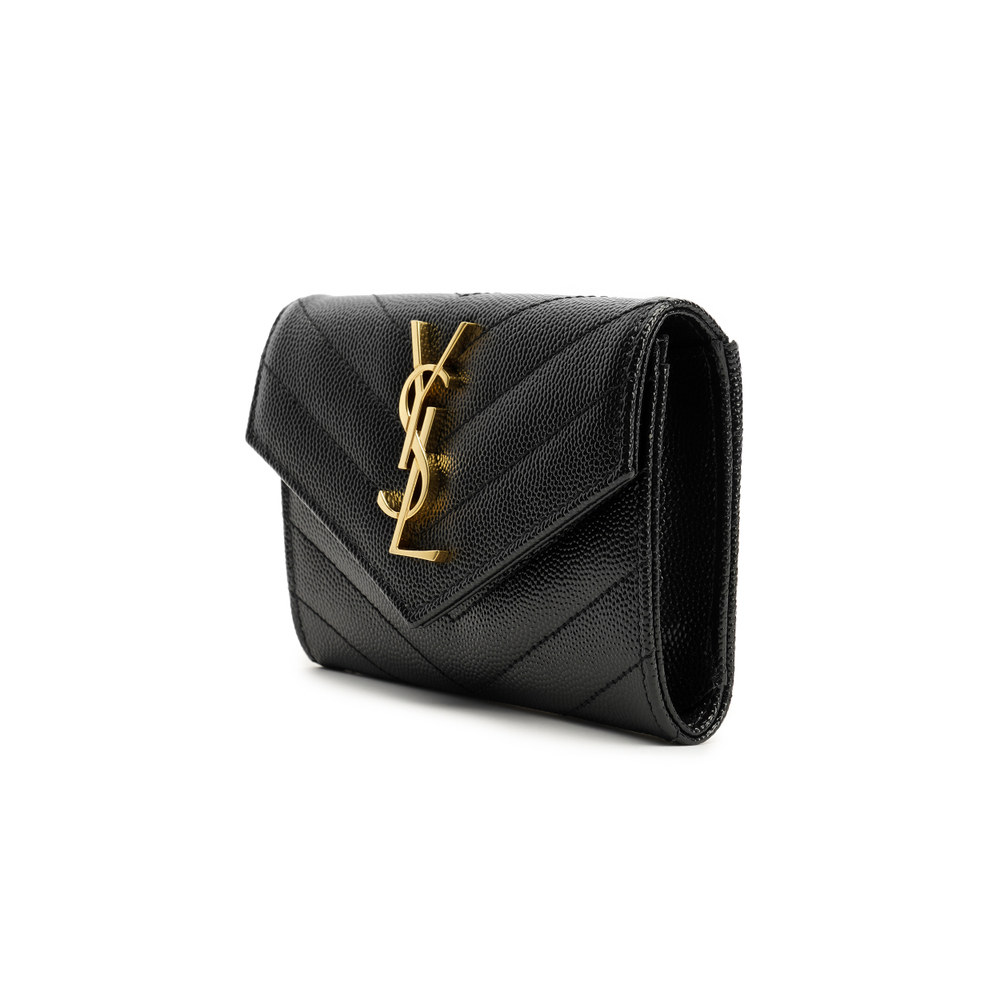 SAINT LAURENT Cassandre Grain De Poudre Envelope Wallet Small Noir