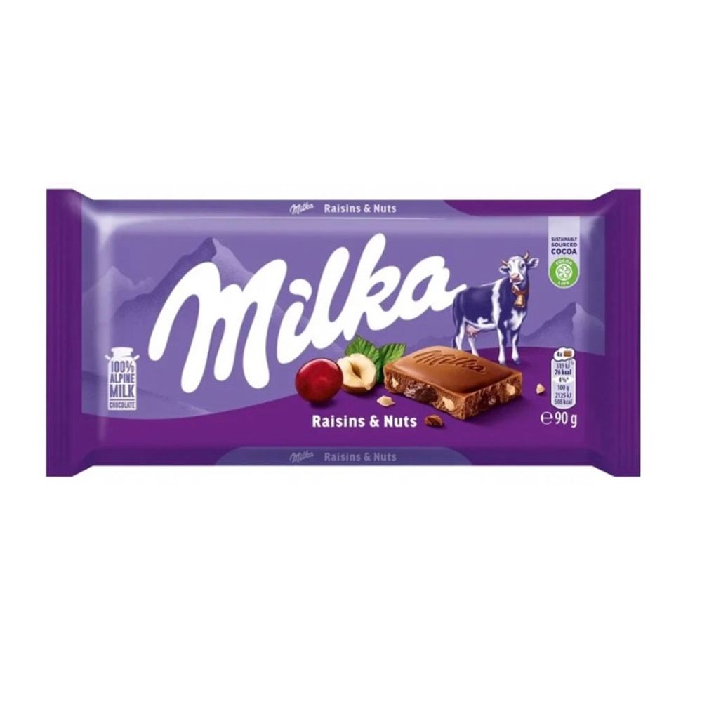 EURO Milka шоколад Raisin Nut 90г 24 шт.