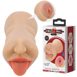 Телесный двустороний мастурбатор 18см ротик-вагина Pretty Love Crazy Bull Sarah Premium Dual Channel Male Masturbatur BM-009240N