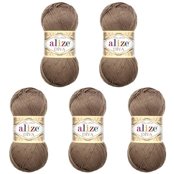 Пряжа Alize (Ализе) Diva / уп.5 мот. по 100 г, 350м, 688 молочно-коричневый А