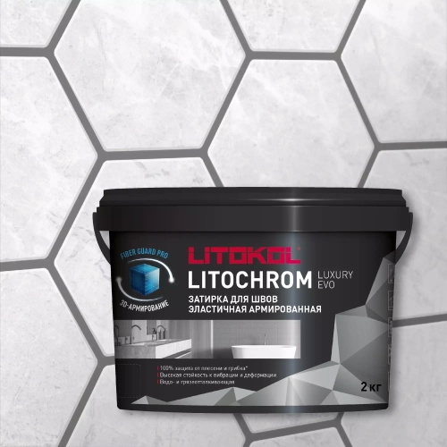 Затирка швов цементная Litokol Litochrom 1-6 Luxury Evo LLE.110 стальной серый, ведро 2 кг