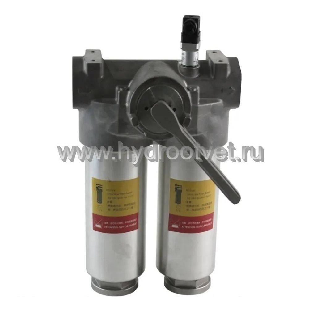 FLNDBN/HC250DDF10C1.X - Линейный фильтр гидравлический сдвоенный модели FLND тонкость фильтрации 10 мкм, типоразмер 250, вид присоединения: резьба G11/2, материал корпуса - алюминий, рабочее давление до 25 бар, электрический индикатор загрязнения