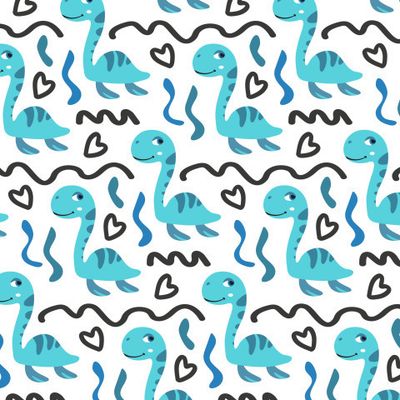 Buy baby fabric Animals dinosaurs plesiosaur blue