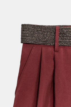 ZARA ШОРТЫ С ЗАЩИПАМИ И РЕМНЕМ, ЧЕРЕПИЧНЫЙ