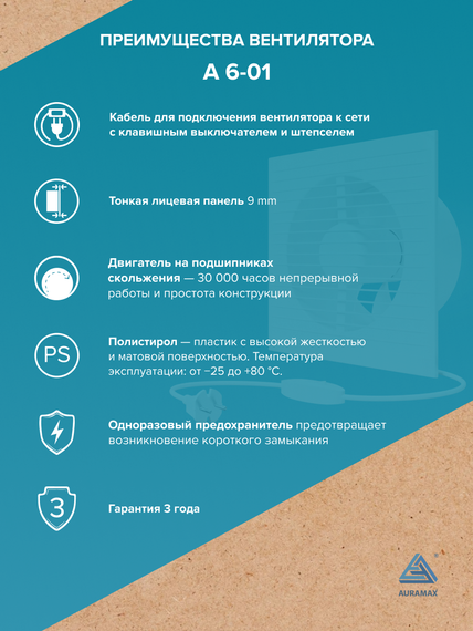 Вентилятор накладной A D150 выключатель с вилкой AURAMAX