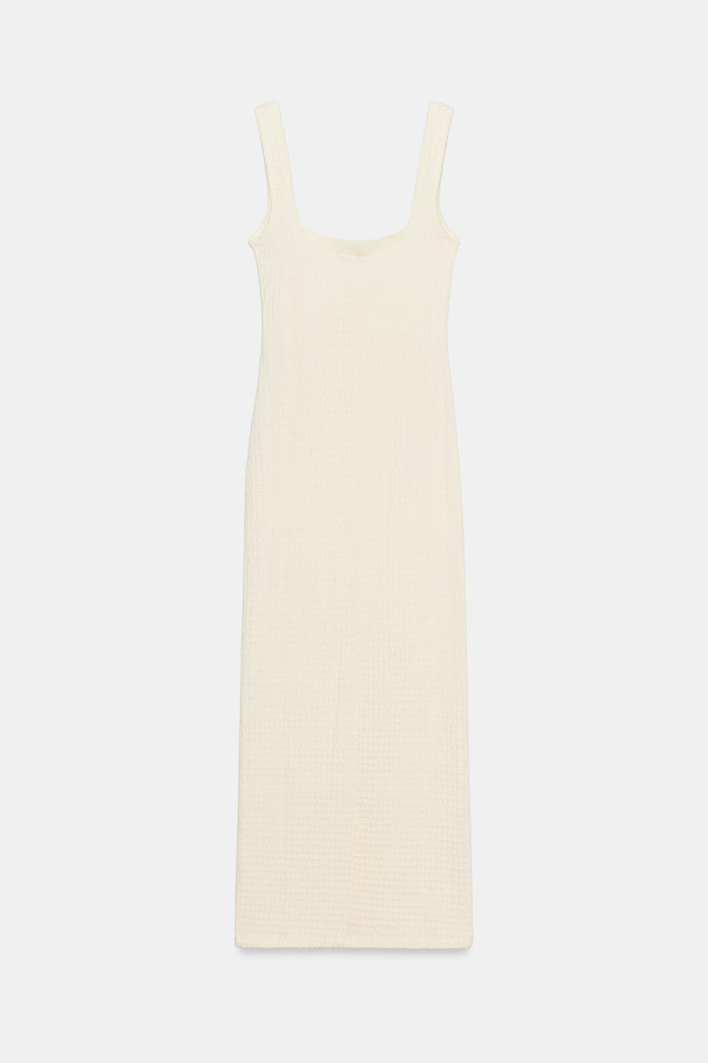 ZARA ПЛАТЬЕ МИДИ ИЗ РЕЛЬЕФНОЙ ТКАНИ, ЭКРЮ
