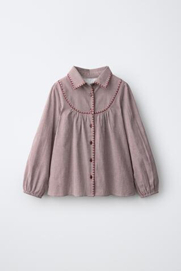 ZARA РУБАШКА В КЛЕТКУ СО СТРОЧКОЙ, БОРДОВЫЙ/ЭКРЮ