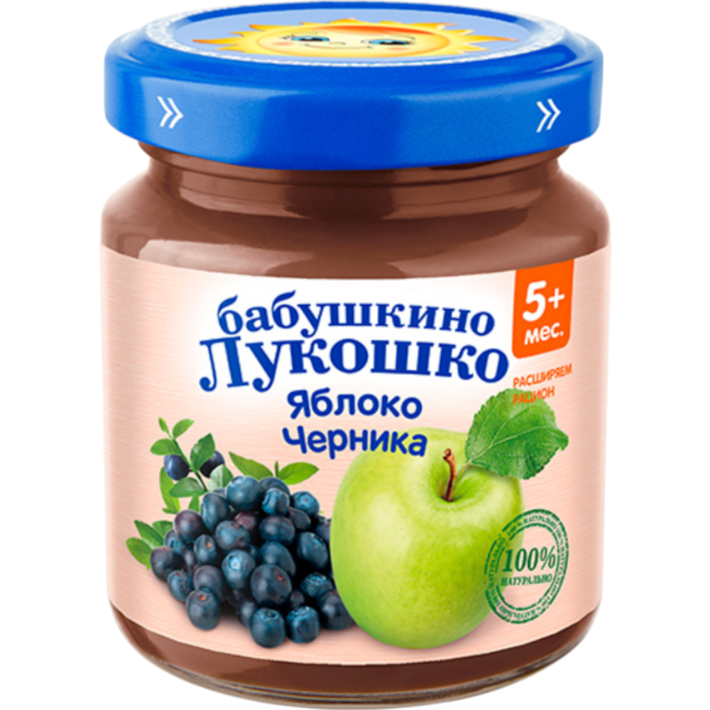 Детское пюре Бабушкино лукошко Яблоко,Черника 100г, шт