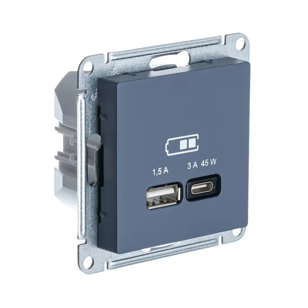 ATLASDESIGN USB РОЗЕТКА A + тип-C 45Вт высокоскор.заряд. QC, PD, механизм, ГРИФЕЛЬ