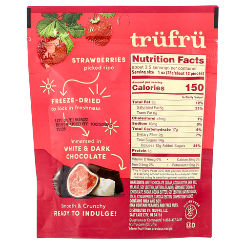 Tru Fru, сублимированная клубника, темный и белый шоколад, 96 г (3,4 унции)