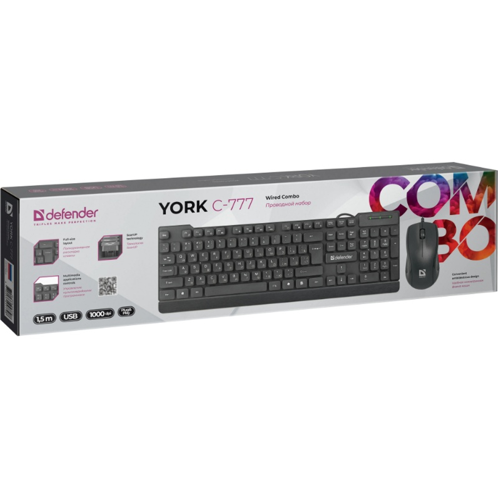 Комплект (клавиатура + мышь) Defender York C-777, USB (мембранная)