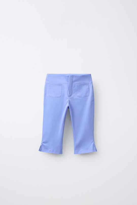 ZARA БРЮКИ КАПРИ С РАЗРЕЗАМИ, СИНИЙ