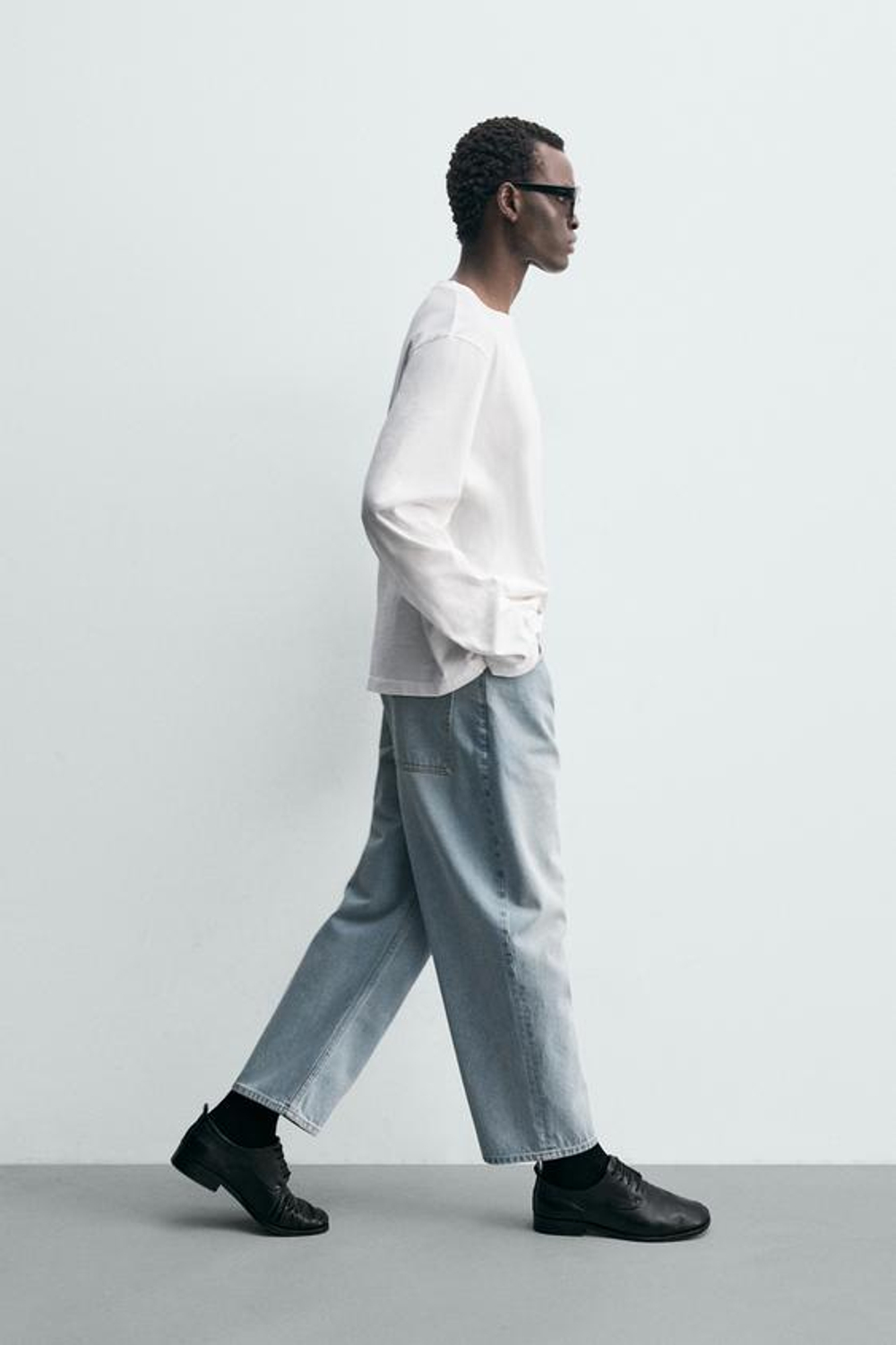 ZARA ДЖИНСЫ TAPERED WIDE FIT, ГОЛУБОЙ