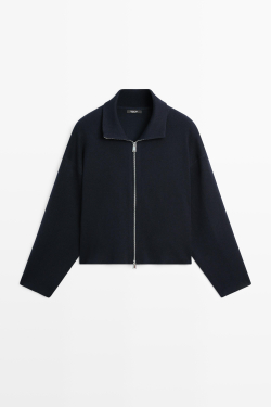 Massimo Dutti Трикотажная куртка на молнии из хлопка, темно-синий