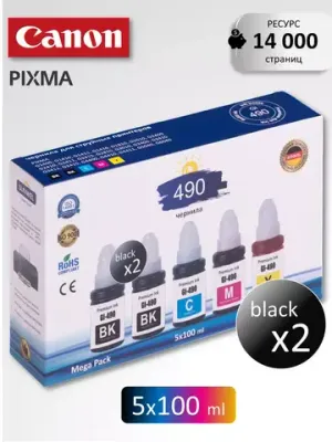 Чернила  SUNWEL GI-490 для принтера CANON, набор 5х100 мл