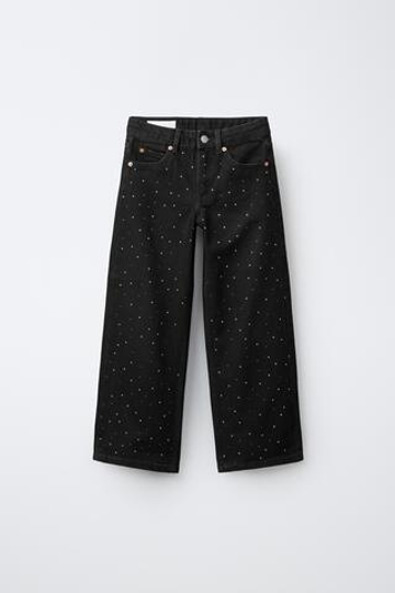 ZARA ДЖИНСЫ WIDE LEG СО СТРАЗАМИ, ЧЕРНЫЙ