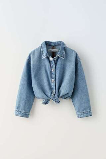 ZARA ДЖИНСОВАЯ РУБАШКА С УЗЛОМ, СИНИЙ