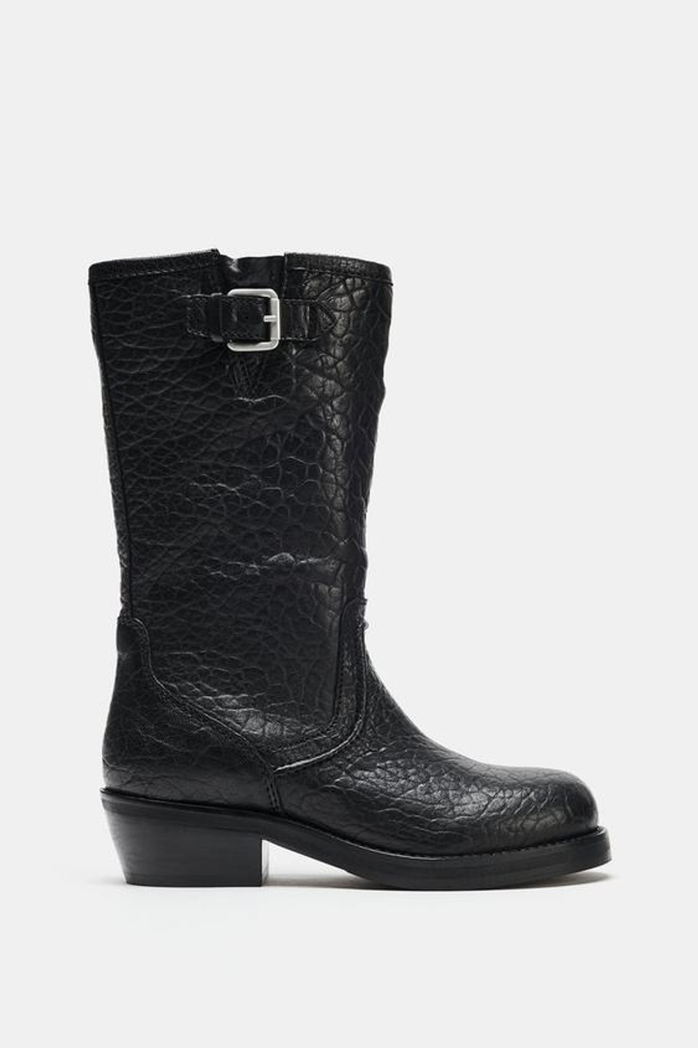 ZARA КОЖАНЫЕ БОТИНКИ С ПРЯЖКОЙ, ЧЕРНЫЙ