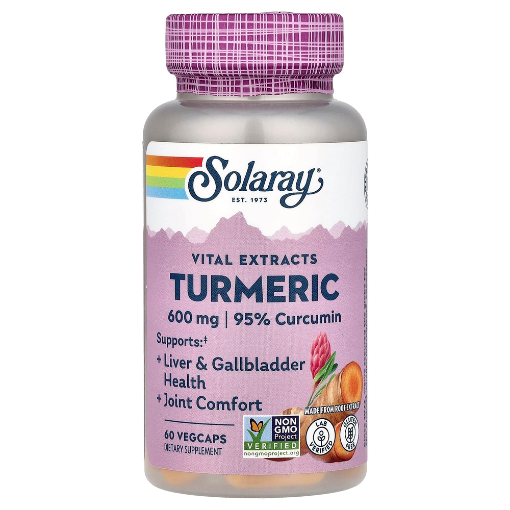 Solaray, Vital Extracts, куркума, 600 мг, 60 растительных капсул
