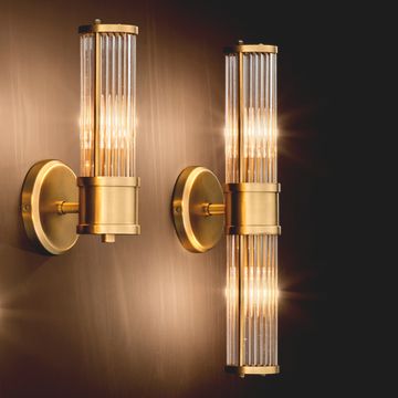 Eichholtz Wall Lamp Claridges Double, Antique Brass Finish / Clear Glass