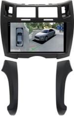 Магнитола для Toyota Vitz 2, Yaris 2 2005-2011 (рамка черная тип 2) - FarCar BX9-360-9647F2B монитор 9.5" 2K QLED на Android 13, Быстрая, CarPlay, 4G SIM-слот, 4 камеры в комплекте