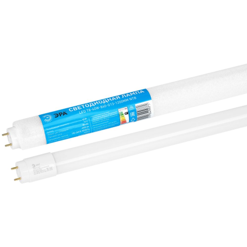 Лампа светодиодная ЭРА RED LINE LED T8-40W-840-G13-1200mm NTB 40Вт трубка стекло нейтральный белый свет G13 неповоротный | Лампы cветодиодные Линейные  (T8)