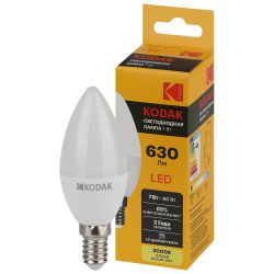 Лампа светодиодная Kodak LED B35-7W-830-E14 K 7Вт свеча теплый белый свет Е14 | Лампы cветодиодные Свеча (B/C)