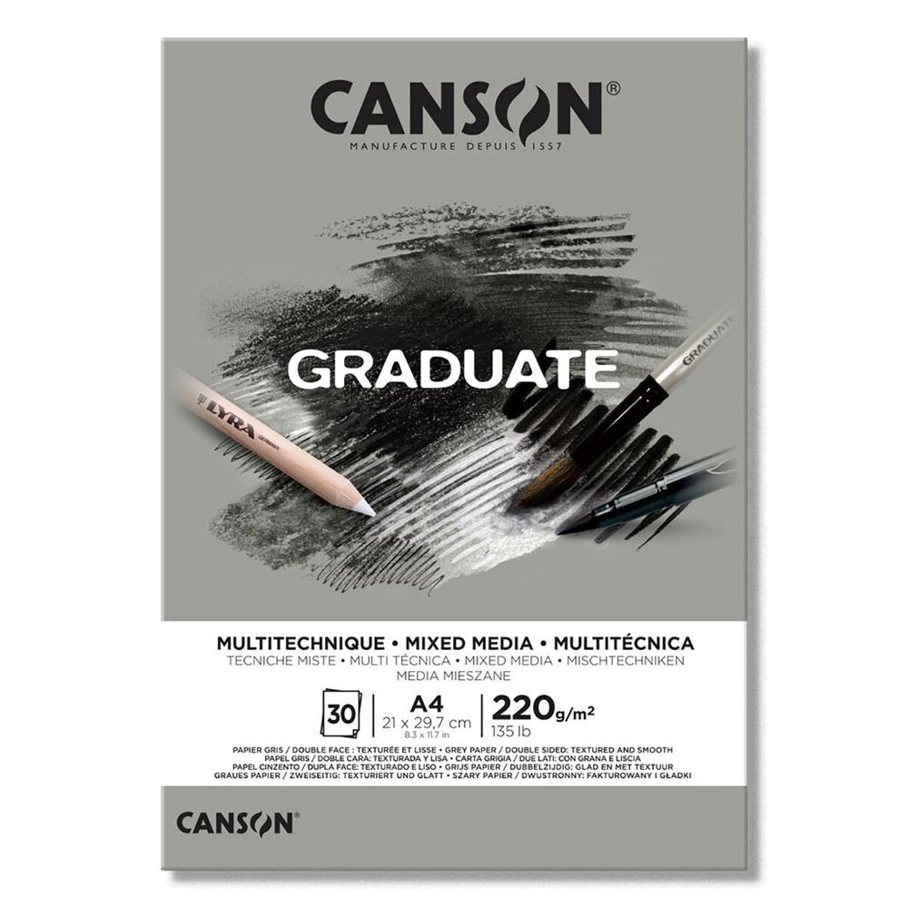 Альбом для смешанных техник Graduate Mix Media 220 г/м², A4 склейка с одной стороны 30 л, Серый, Canson C400110371