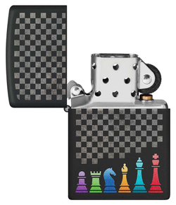 Зажигалка Zippo Chess Pieces с покрытием Black Matte, латунь/сталь, черная 38x13x57 мм