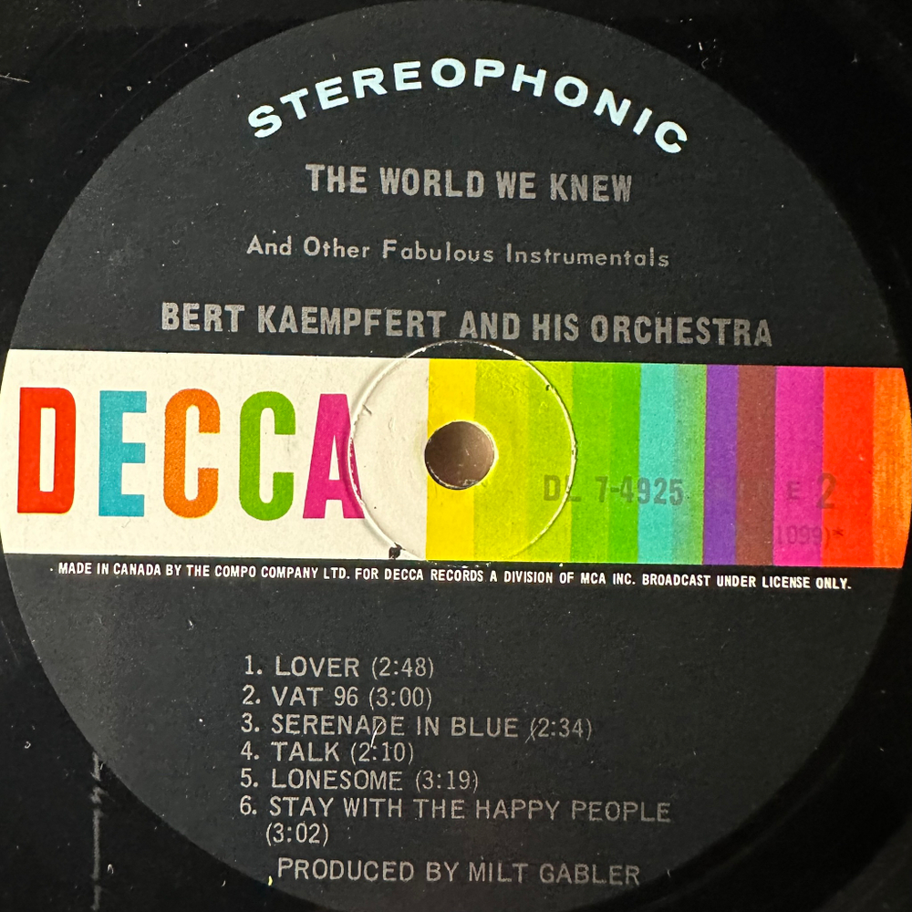 Bert Kaempfert & His Orchestra ‎– The World We Knew (Канада 1967г.)