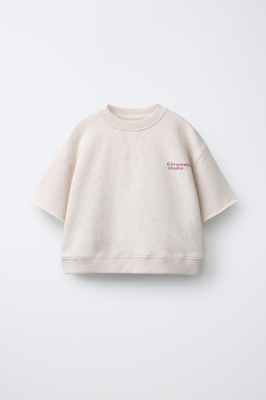 ZARA ФУТБОЛКА ИЗ ФУТЕРА, ПЕСОЧНЫЙ МЕЛАНЖ