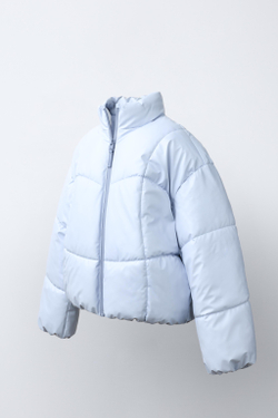 ZARA СТЕГАНАЯ БЛЕСТЯЩАЯ КУРТКА WATER REPELLENT, ПАСТЕЛЬНО-СИНИЙ