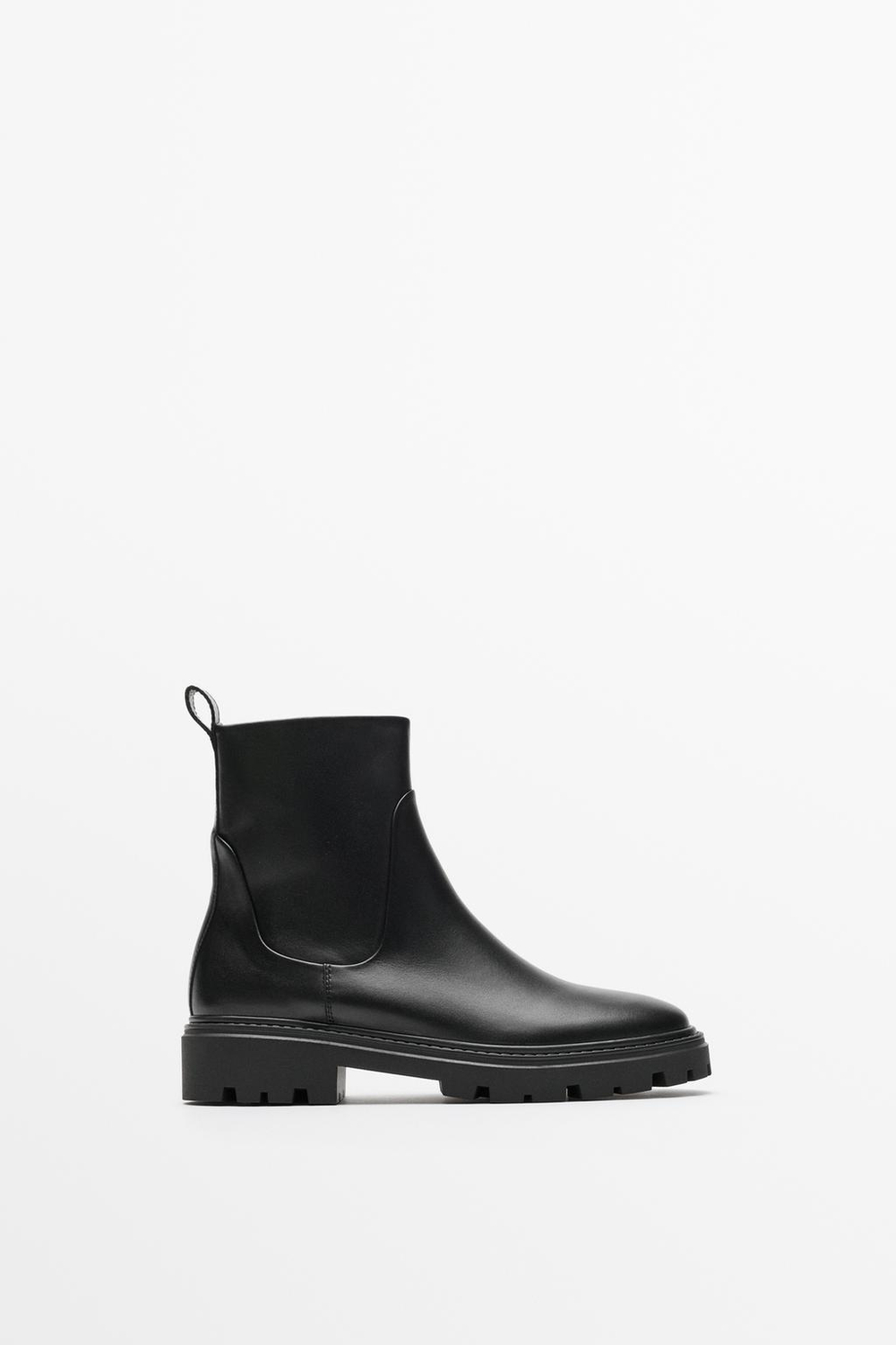 Massimo Dutti Кожаные ботинки на плоской подошве, черный