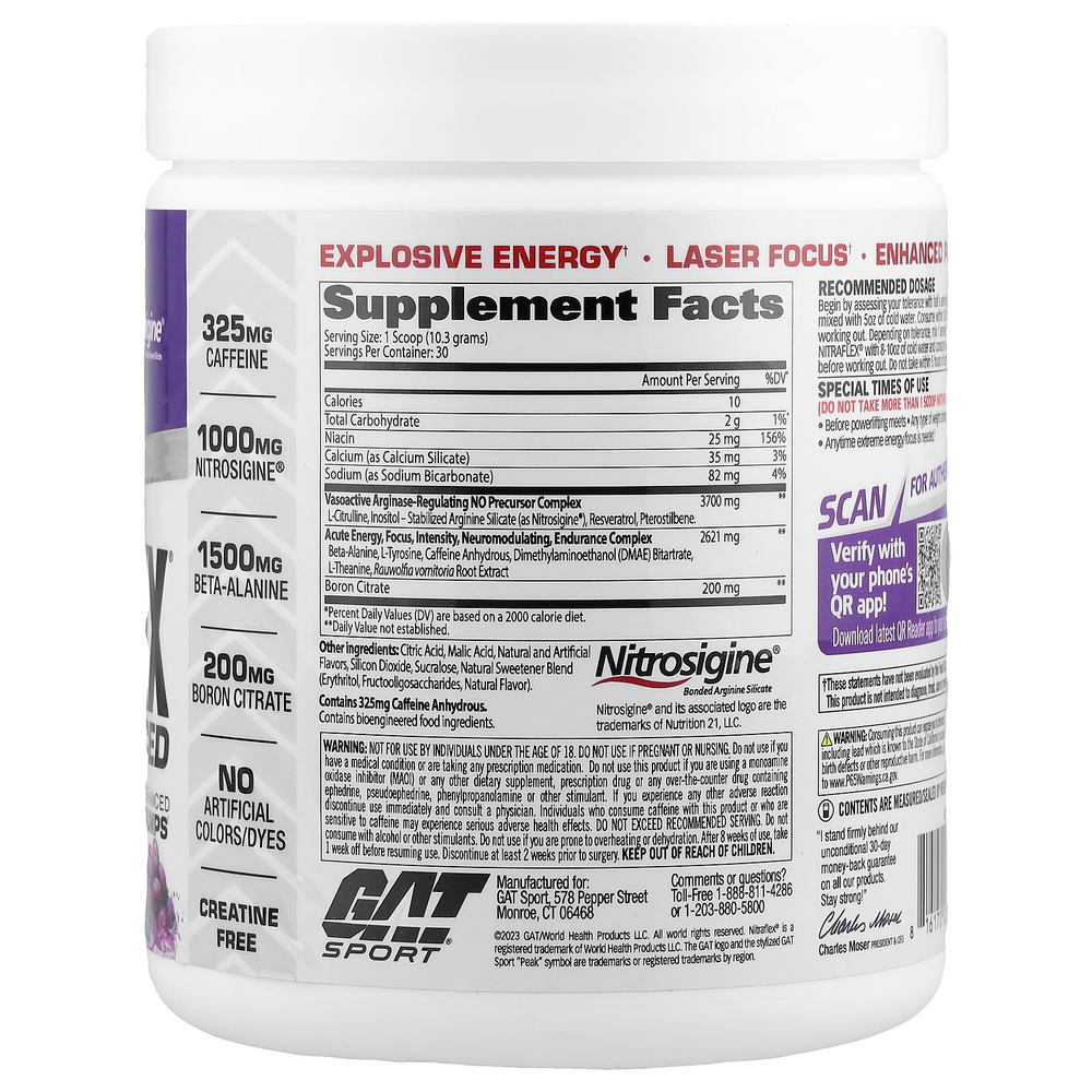 GAT, Sport, Nitraflex, виноград, 309 г (10,9 унции)