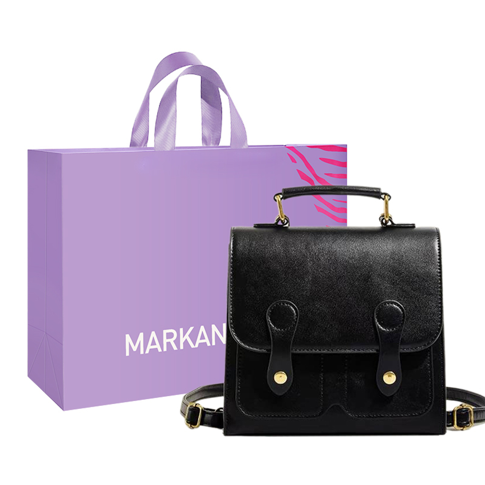 MARKANGARO PU Small Square Bag, Handbag, Backpack Medium Women"s Black/Coffee