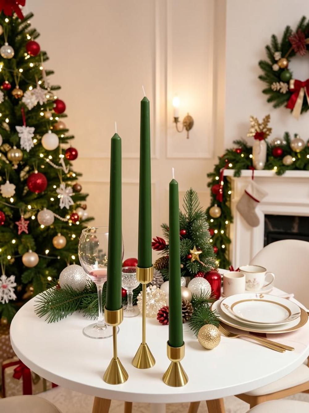 Тёплый свет Рождества: набор свечей в зеленом цвете , набор 3шт.