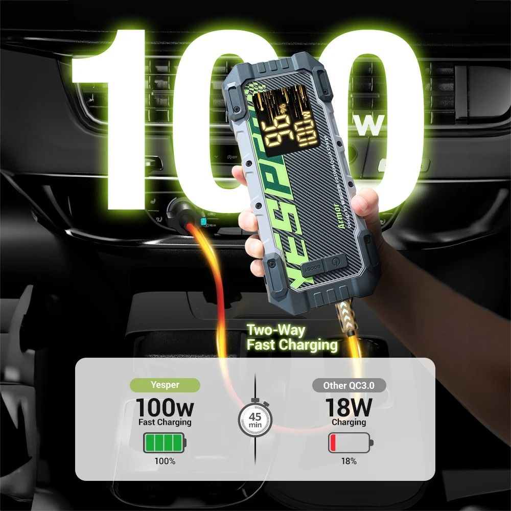 Устройство пусковое портативное бустер Yesper 24000mAh 88.8Wh 4000A 12 В модель: armor(heating)