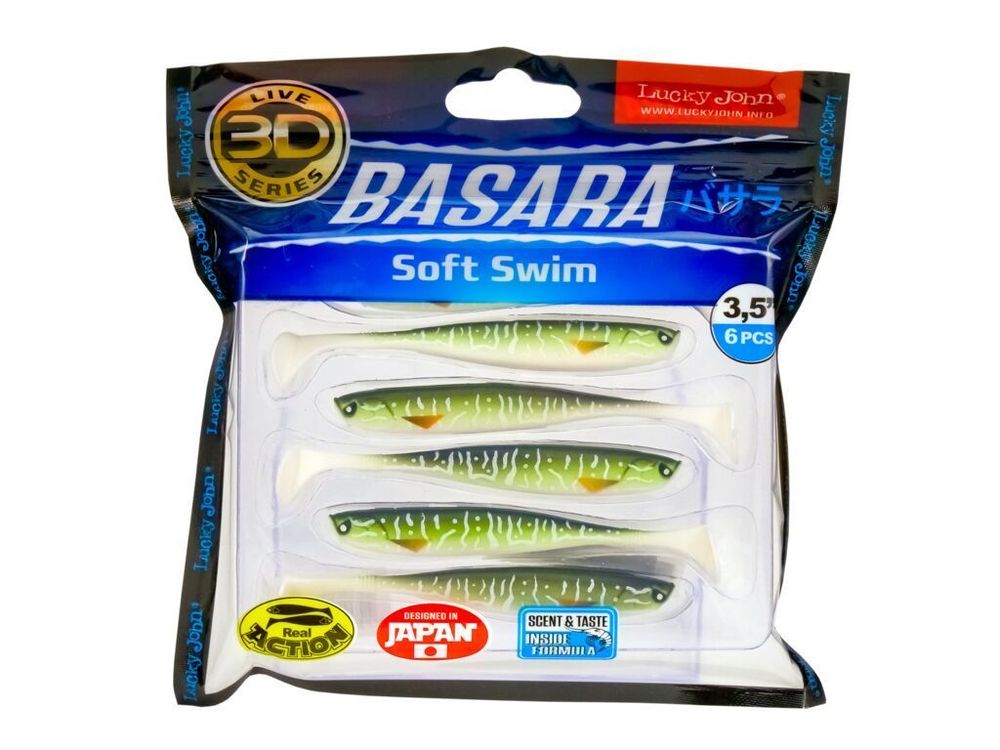 Виброхвост LUCKY JOHN Basara Soft Swim 3D, 3.5in (89 мм), цвет PG11, 6 шт/уп