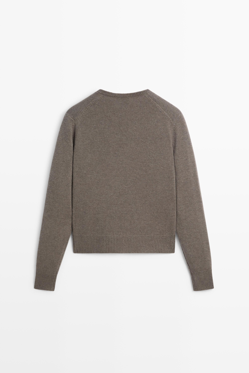 Massimo Dutti Свитер из 100% шерсти с V-образным вырезом, кротово-коричневый