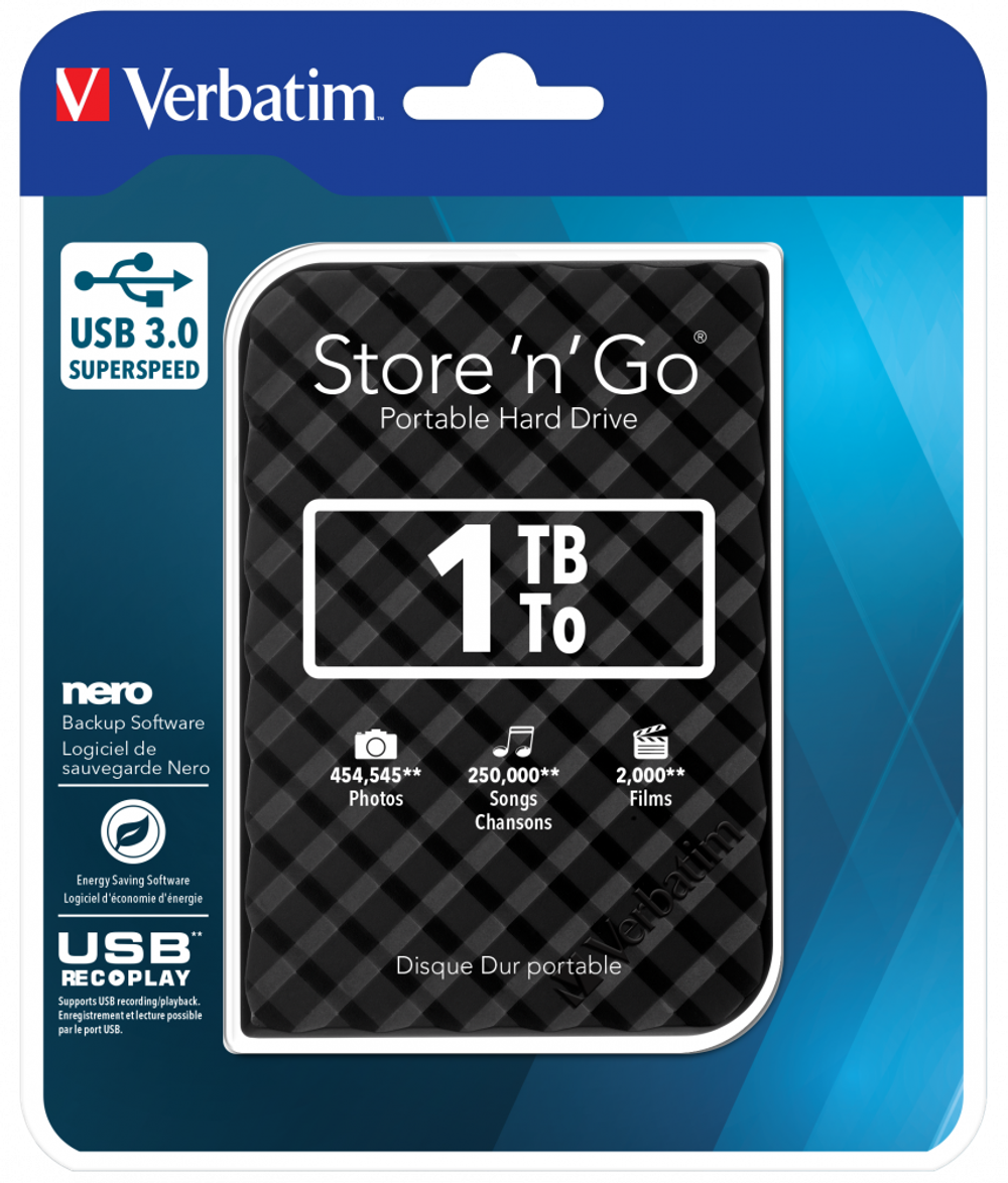 Внешний накопитель Verbatim Store 'n' Go 2.5" HDD 1TB, USB 3.0 black